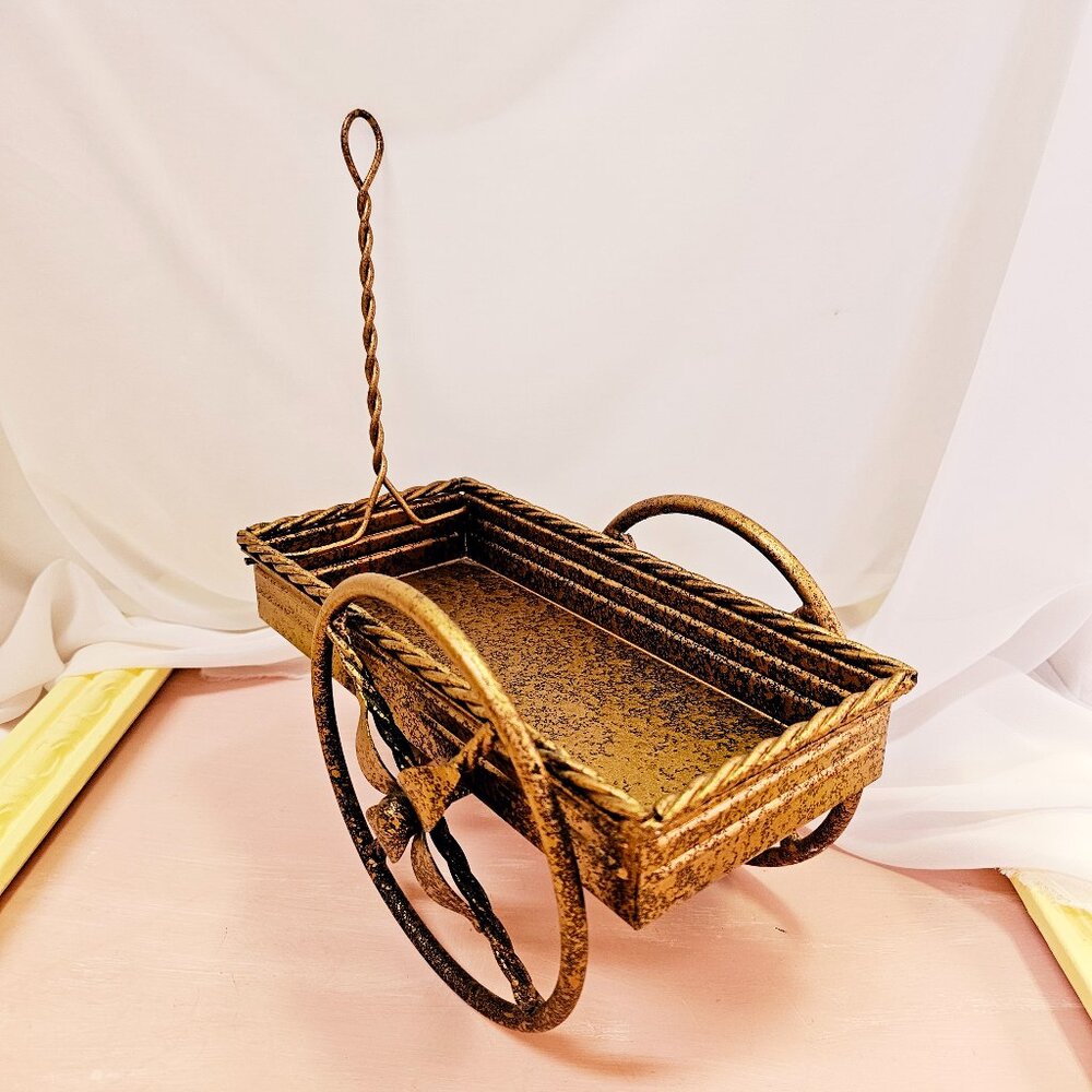 Rustic Metal Wagon Planter Box, Decor Piece, Vintage